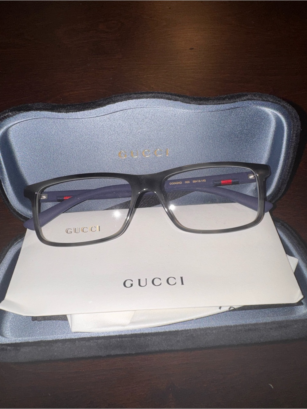 BRAND NEW Gucci GG 0424 O-003 Havana Blue Eyeglasses, 56mm - 16mm - 145mm